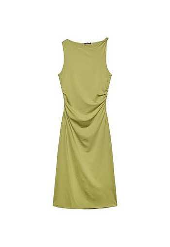 xs Beden yeşil Renk Stradivarius asimetrik yaka midi elbise
