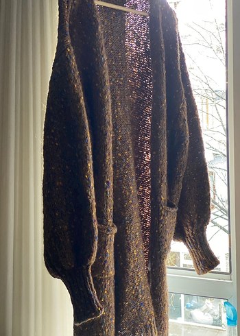 Bej Midi Kadın Yün Salaş Hırka - Görsel 3