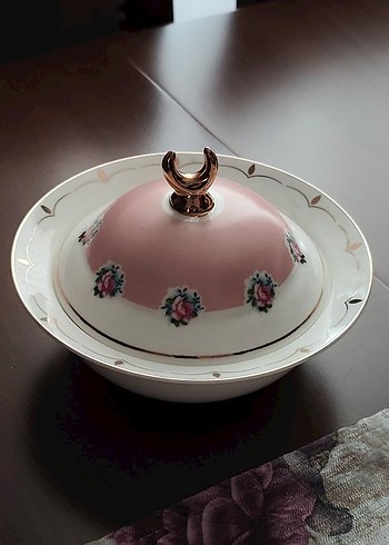 Çiçek Desenli Kapaklı  lucky art porselen sekerlik - Görsel 2