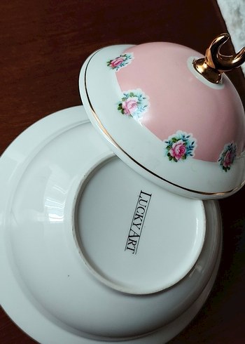 Çiçek Desenli Kapaklı  lucky art porselen sekerlik - Görsel 4