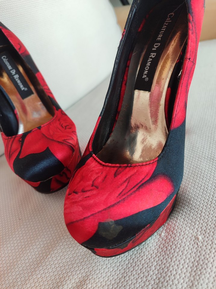 Kırmızı Desenli Kadın Platform Topuklu Ayakkabı - Görsel 2