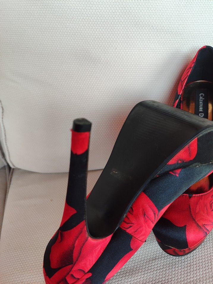 Kırmızı Desenli Kadın Platform Topuklu Ayakkabı - Görsel 4