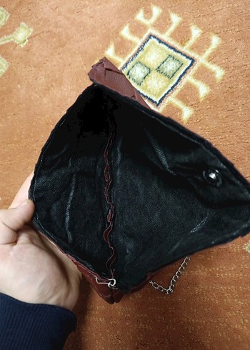 Bordo Deri Bohem Zincirli Çanta - Görsel 3