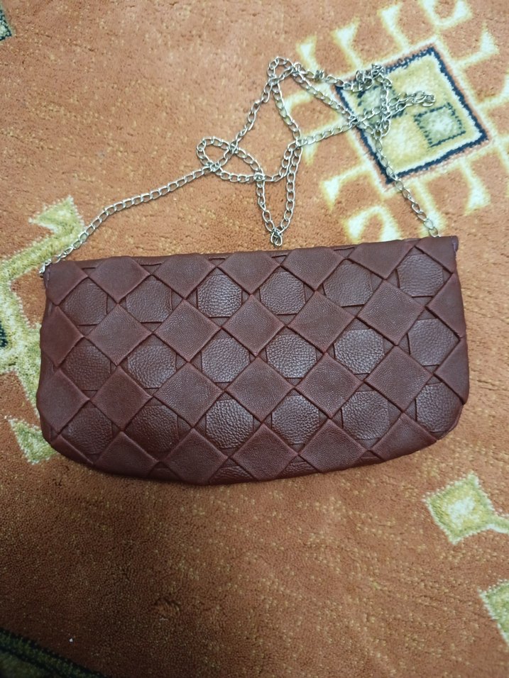 Bordo Deri Bohem Zincirli Çanta - Görsel 2