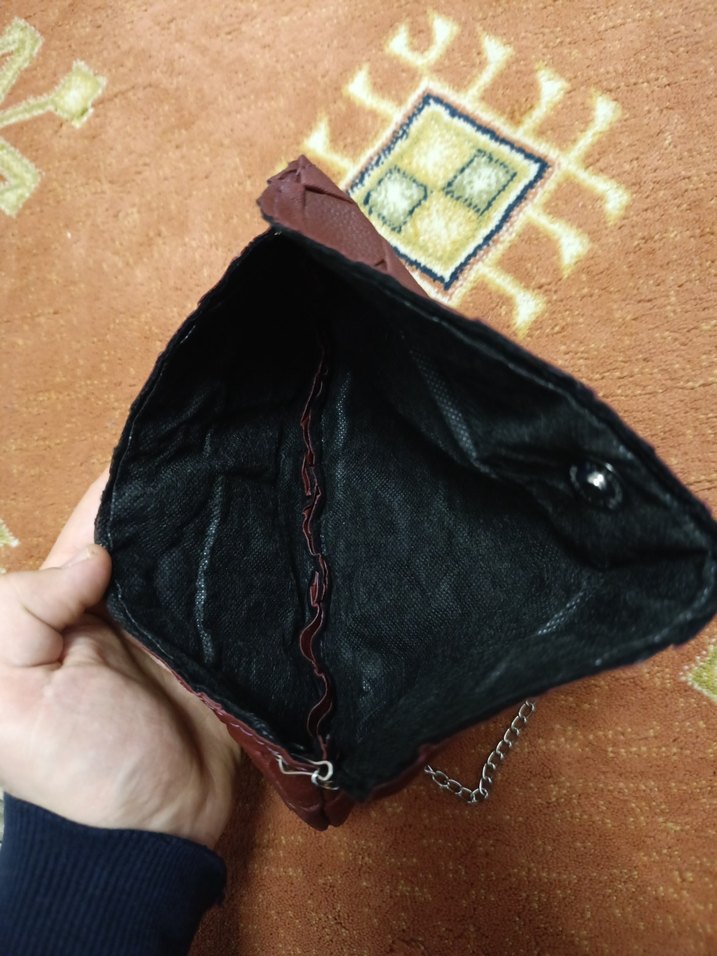 Bordo Deri Bohem Zincirli Çanta - Görsel 3