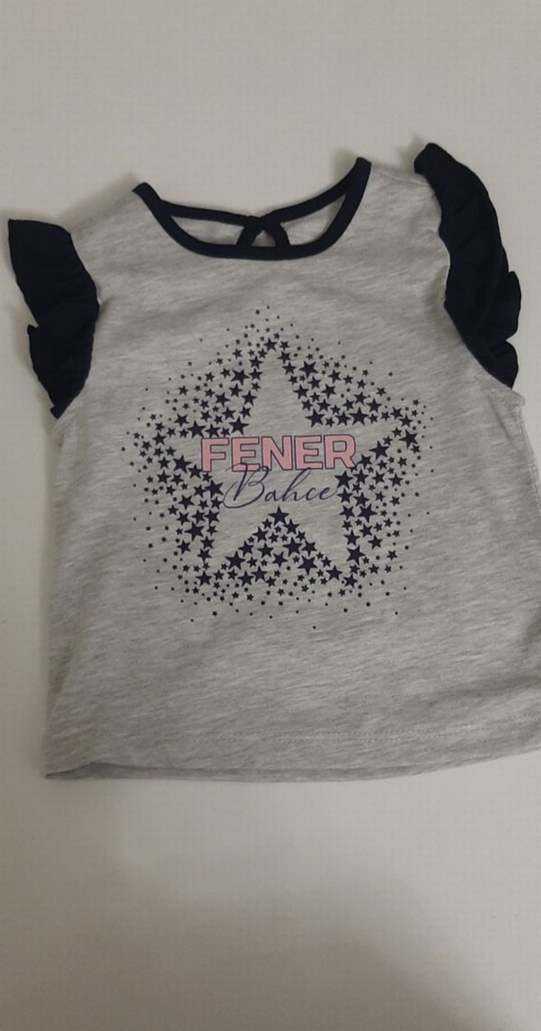 Kız Çocuk Gri Fırfırlı Kolsuz Tişört - Görsel 2