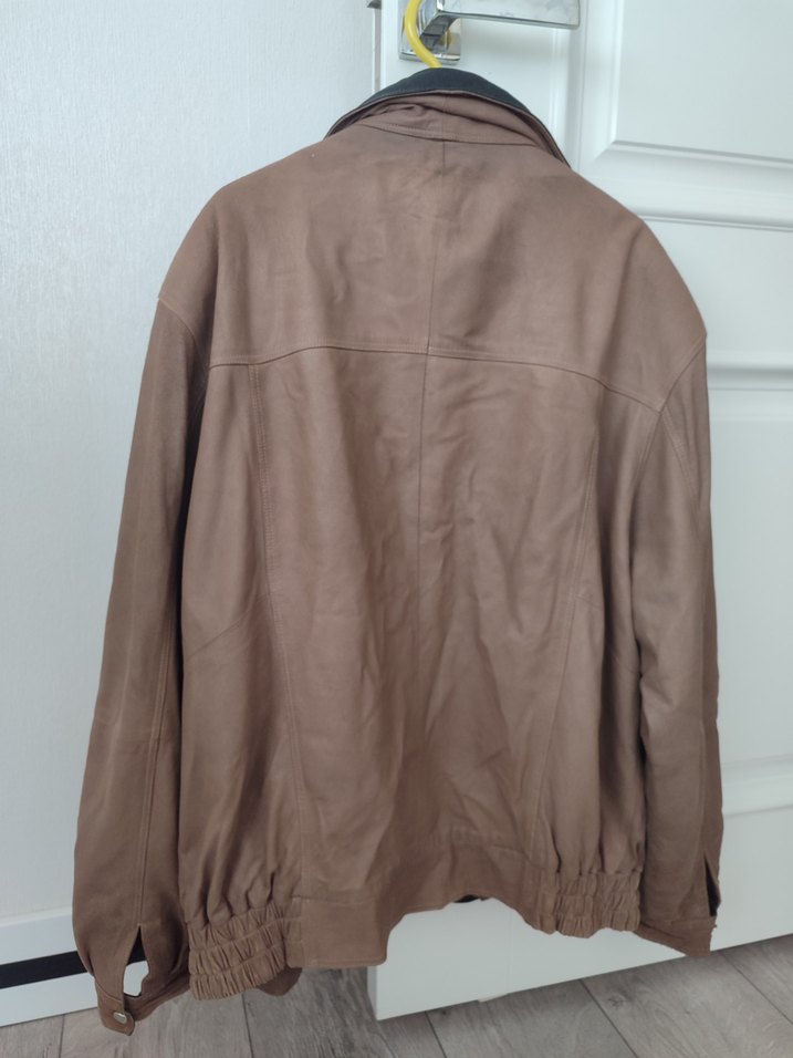 Deri Kahverengi Gri Yaka Detaylı Erkek Ceket - Görsel 2