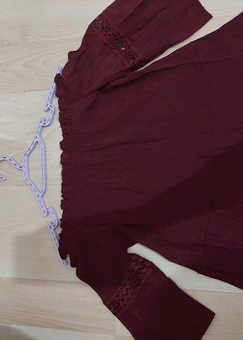 m Beden Bordo Bohem Nakışlı Askılı Straplez Bluz