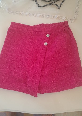 Düğmeli Pembe Kız Çocuk Etekli şort