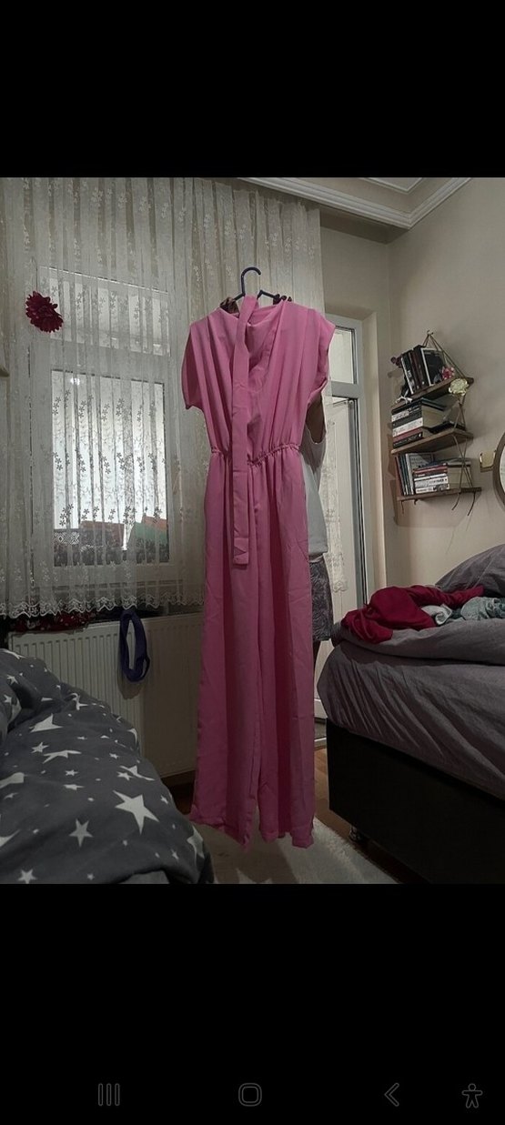 Pembe Drapeli Uzun Kadın tulum - Görsel 3