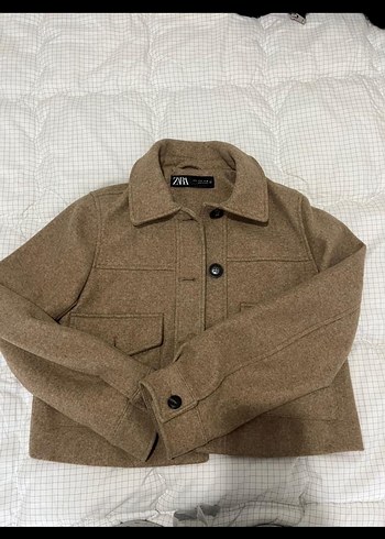 Zara Zara Bej Kadın Düğmeli Yün Ceket