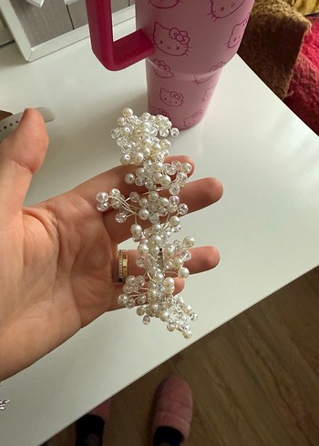 İnci Boncuklu Beyaz gelin tacı - Görsel 2