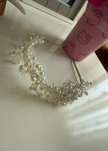 İnci Boncuklu Beyaz gelin tacı - Görsel 3