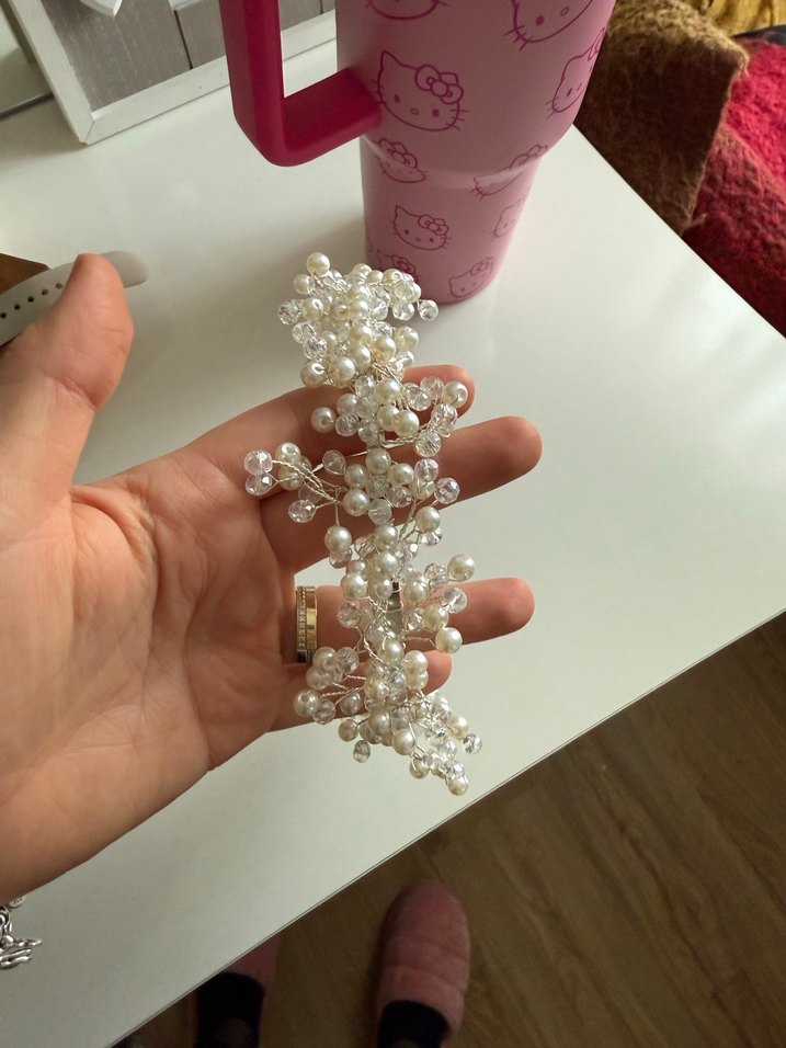 İnci Boncuklu Beyaz gelin tacı - Görsel 2