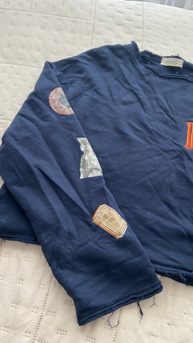 Kadın Lacivert Baskılı Denim Sweatshirt crop - Görsel 2