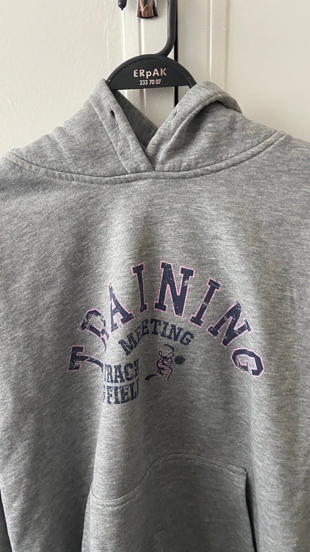 Gri Kapüşonlu Baskılı Kadın Sweatshirt - Görsel 2