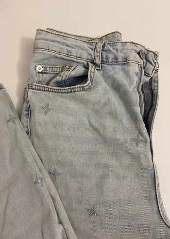 Kot Baskılı Bol Kesim Kadın Kot Pantolon - Görsel 2