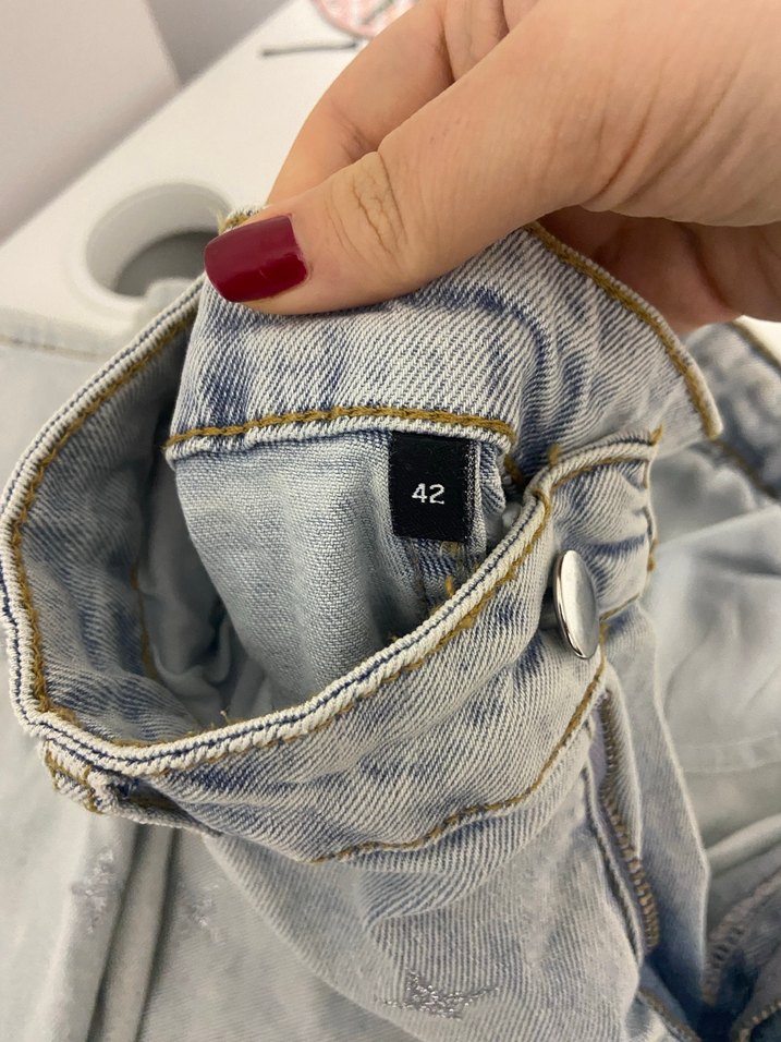 Kot Baskılı Bol Kesim Kadın Kot Pantolon - Görsel 3