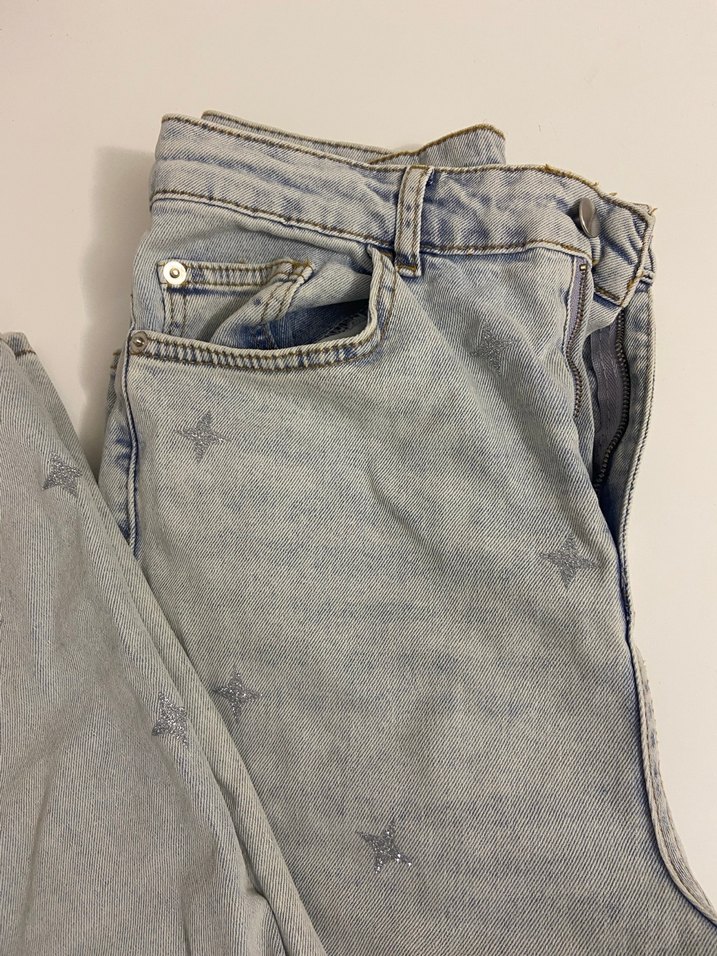 Kot Baskılı Bol Kesim Kadın Kot Pantolon - Görsel 2