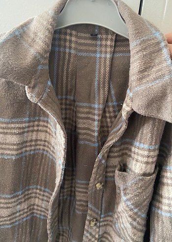 Uzun Kollu Kahverengi Ekose Kadın Gömlek - Görsel 3