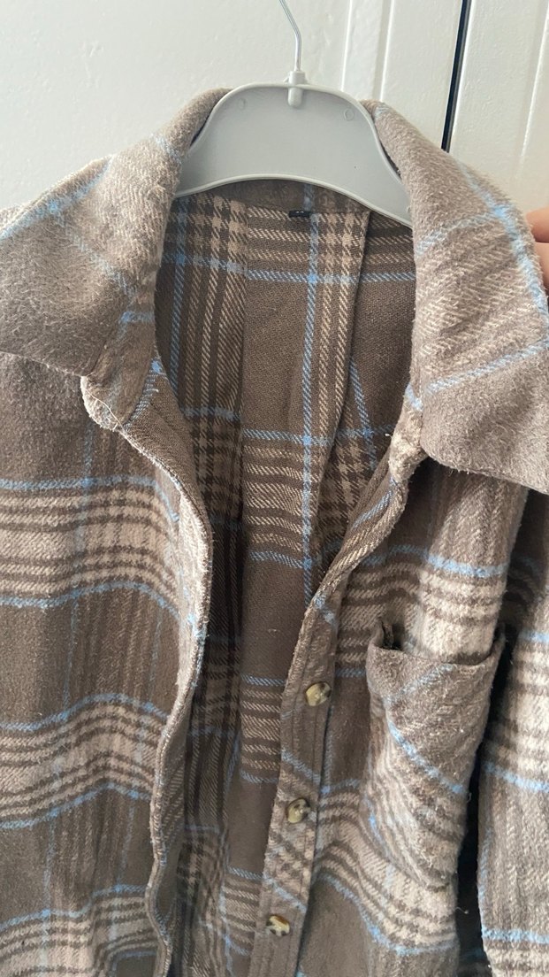 Uzun Kollu Kahverengi Ekose Kadın Gömlek - Görsel 3