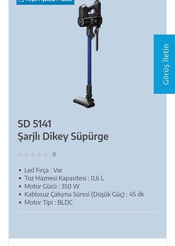 Mavi Şarjlı Dikey Süpürge SD 5141