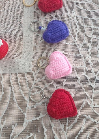 Renkli Örgü Kalp Anahtarlık Seti - Görsel 3