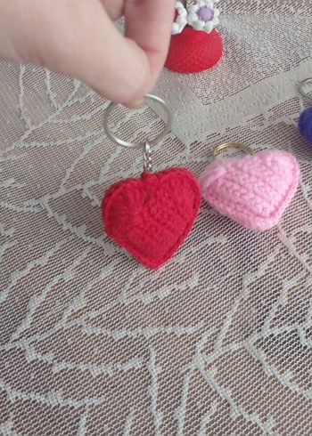 Renkli Örgü Kalp Anahtarlık Seti - Görsel 4