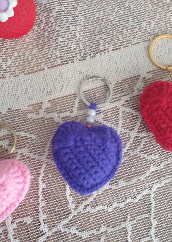 Renkli Örgü Kalp Anahtarlık Seti - Görsel 2