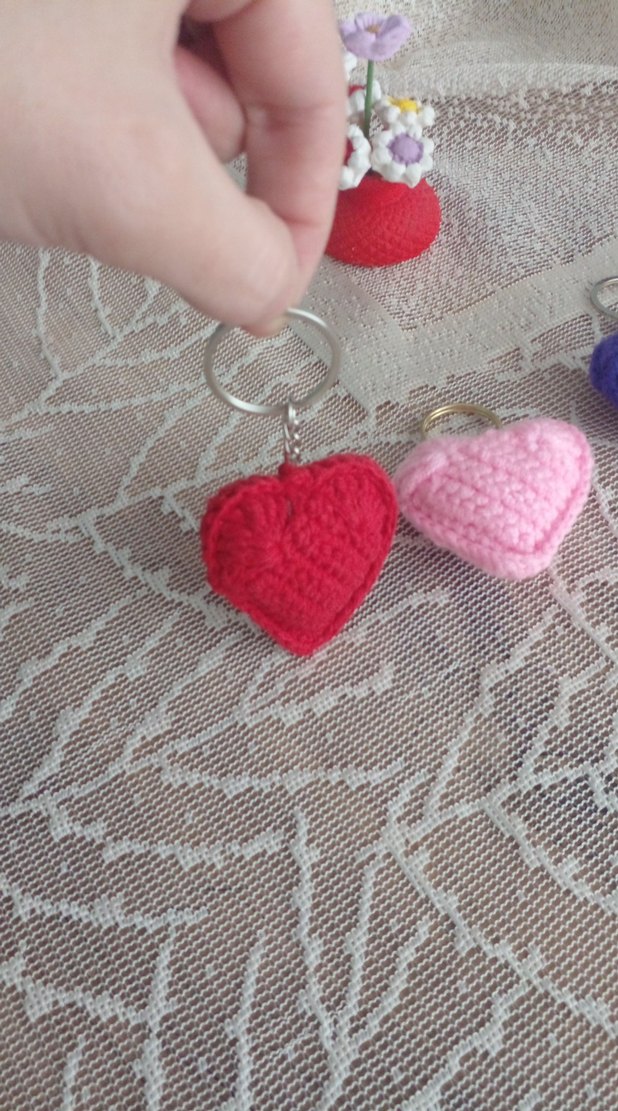 Renkli Örgü Kalp Anahtarlık Seti - Görsel 4