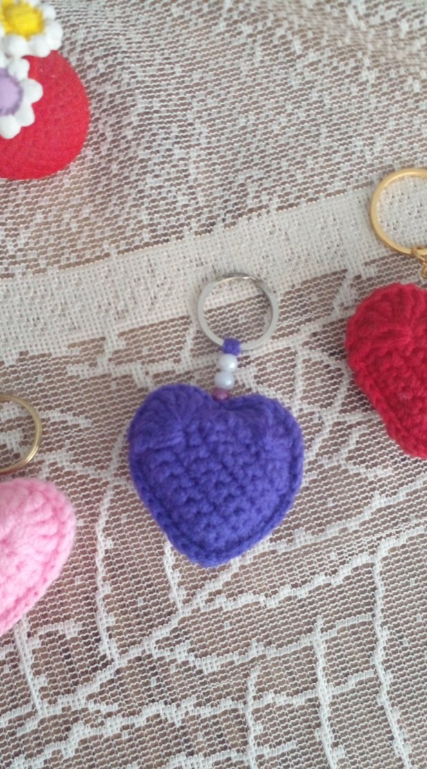 Renkli Örgü Kalp Anahtarlık Seti - Görsel 2