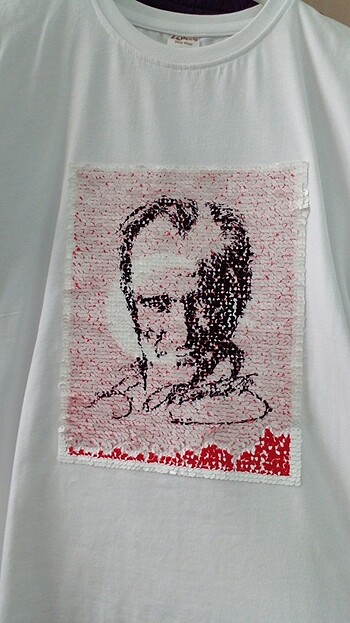11-12 Yaş Beden beyaz Renk Türk bayrağı/Atatürk T-shirt 