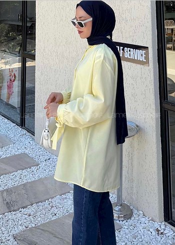 s Beden Sarı Salaş Uzun Kollu Kadın Gömlek