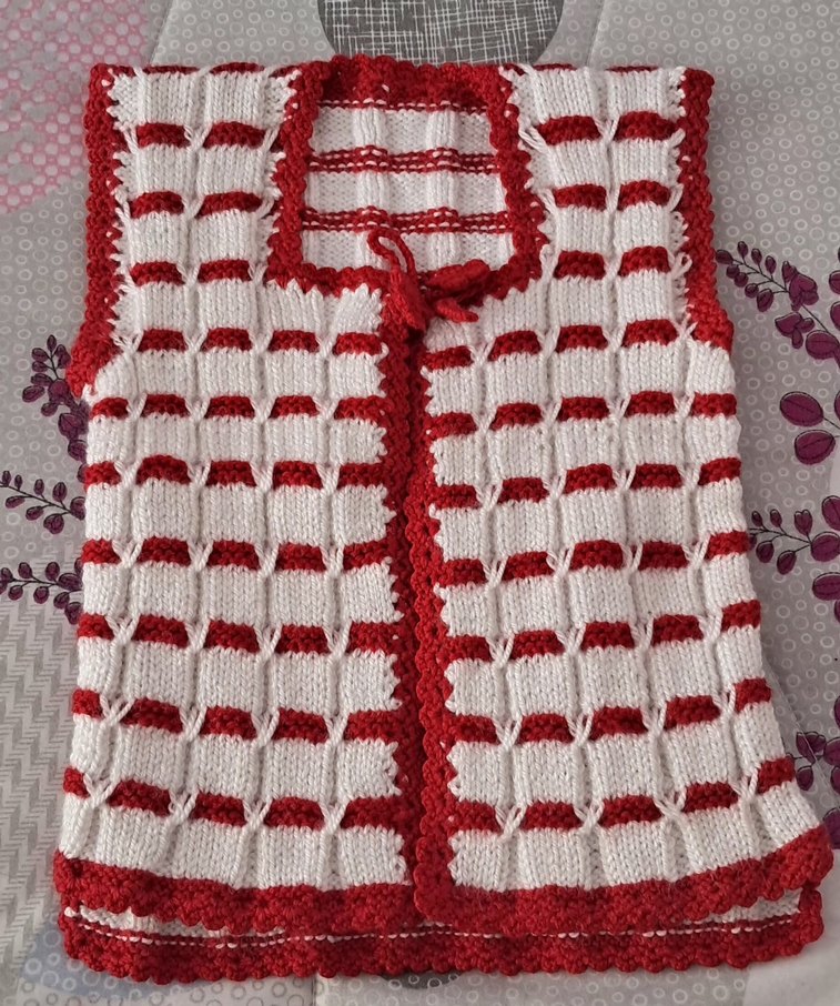 Kırmızı Beyaz Örgü kız bebek yeleği - Görsel 2