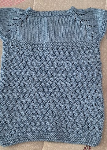 Mavi Örgü V Yaka Kolsuz Hırka - Görsel 2