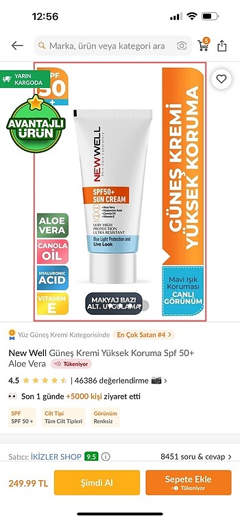 New well güneş kremi sıfır