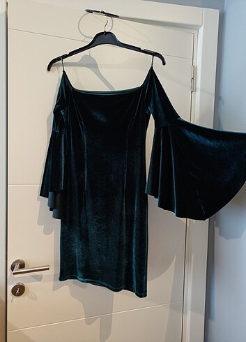 Kadife Mini Boy Zümrüt Yeşili Elbise - Görsel 2