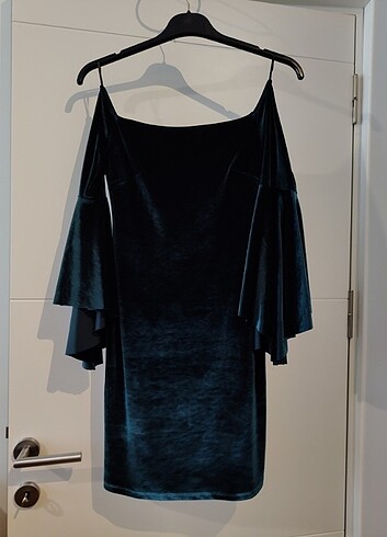 Kadife Mini Boy Zümrüt Yeşili Elbise - Görsel 3