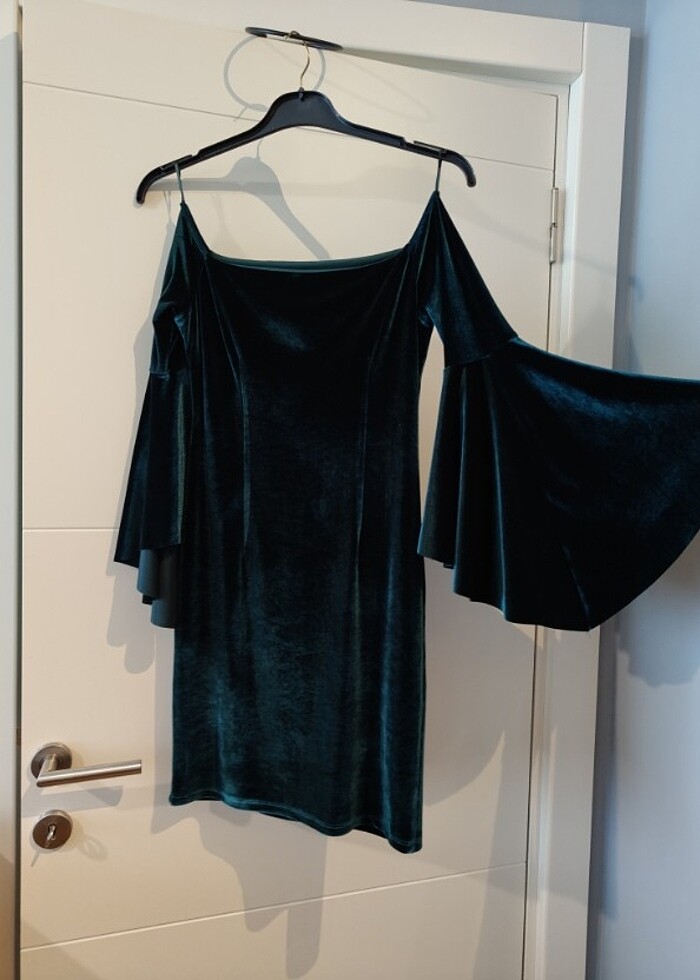 Kadife Mini Boy Zümrüt Yeşili Elbise - Görsel 2