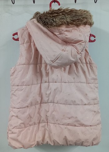 Kız Çocuk Pembe Kapşonlu Düğmeli Yelek - Görsel 3