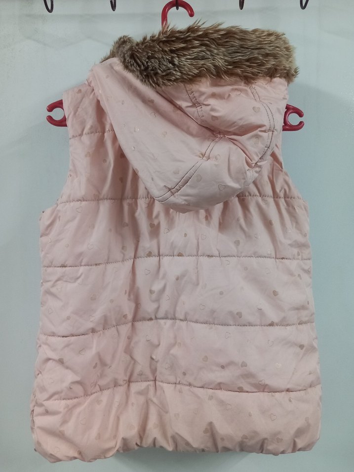 Kız Çocuk Pembe Kapşonlu Düğmeli Yelek - Görsel 3