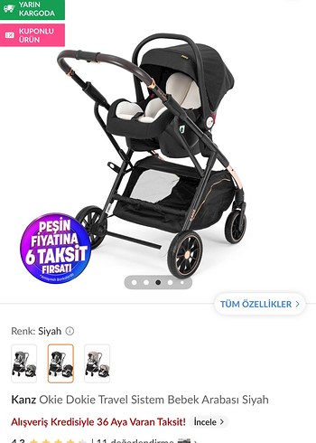 Kanz Okie Dokie Siyah Travel Sistem Bebek Arabası - Görsel 2