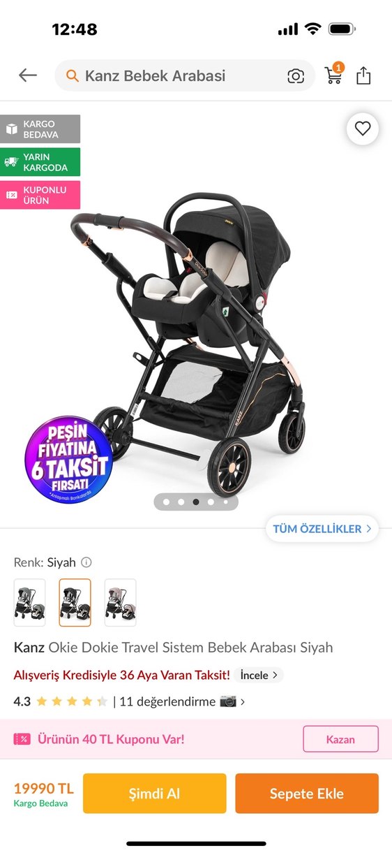 Kanz Okie Dokie Siyah Travel Sistem Bebek Arabası - Görsel 2