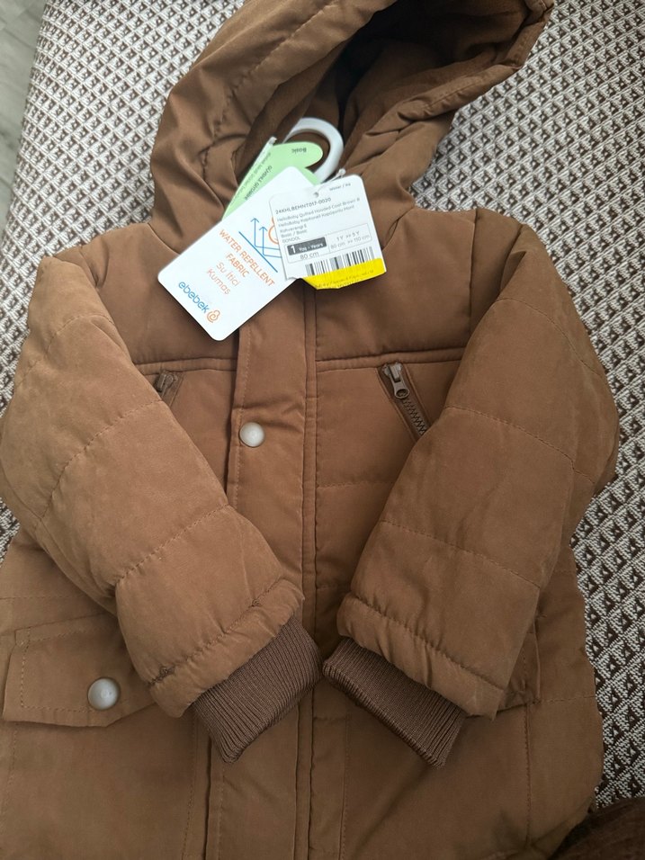 Kapüşonlu Kahverengi Erkek Çocuk Mont - Görsel 4