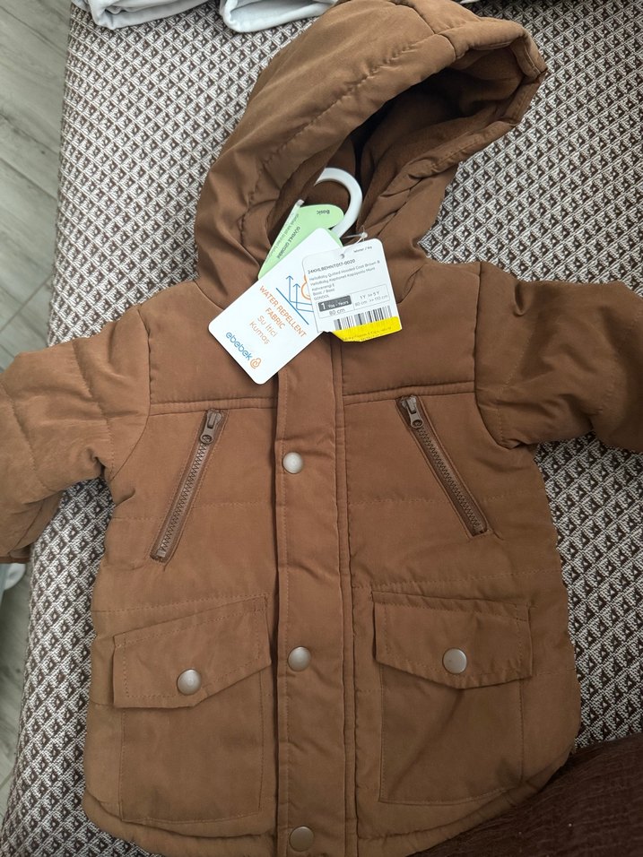 Kapüşonlu Kahverengi Erkek Çocuk Mont - Görsel 2