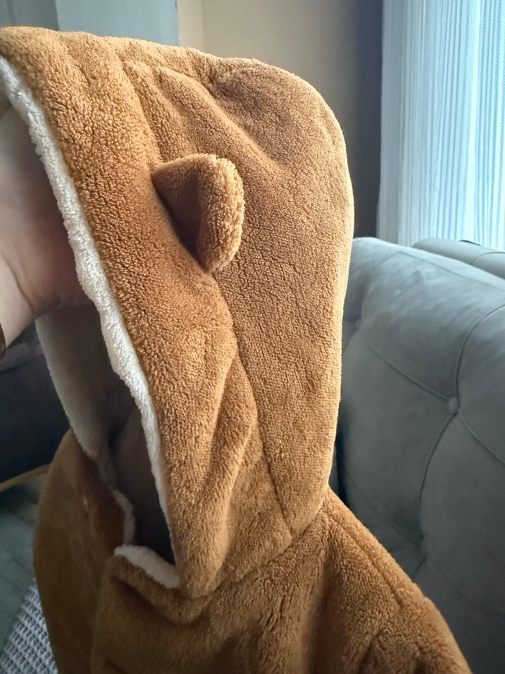 Düğmeli Kapüşonlu Erkek Çocuk Kahverengi Kaban - Görsel 3