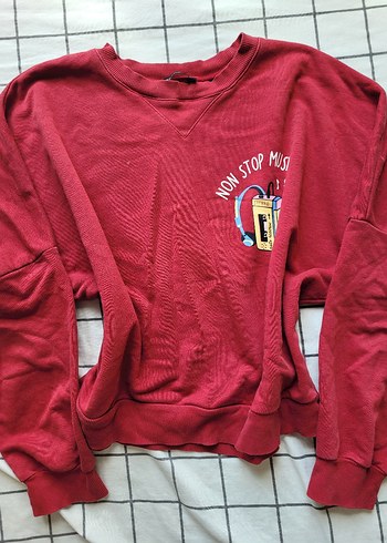 Renkli Baskılı Kırmızı Kadın Sweatshirt