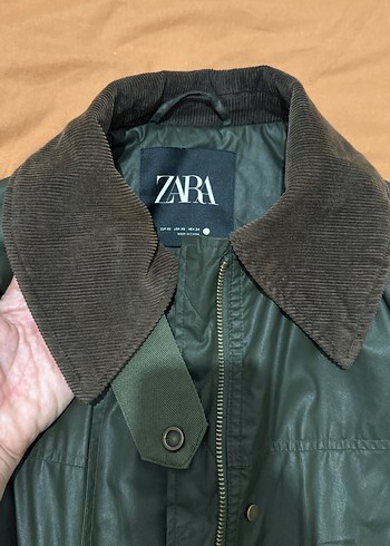 Zara Zara kadın Haki Deri Fermuarlı Ceket