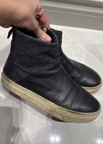 Gri Detaylı Siyah Deri Kadın Dolgu Topuk Bot - Görsel 2