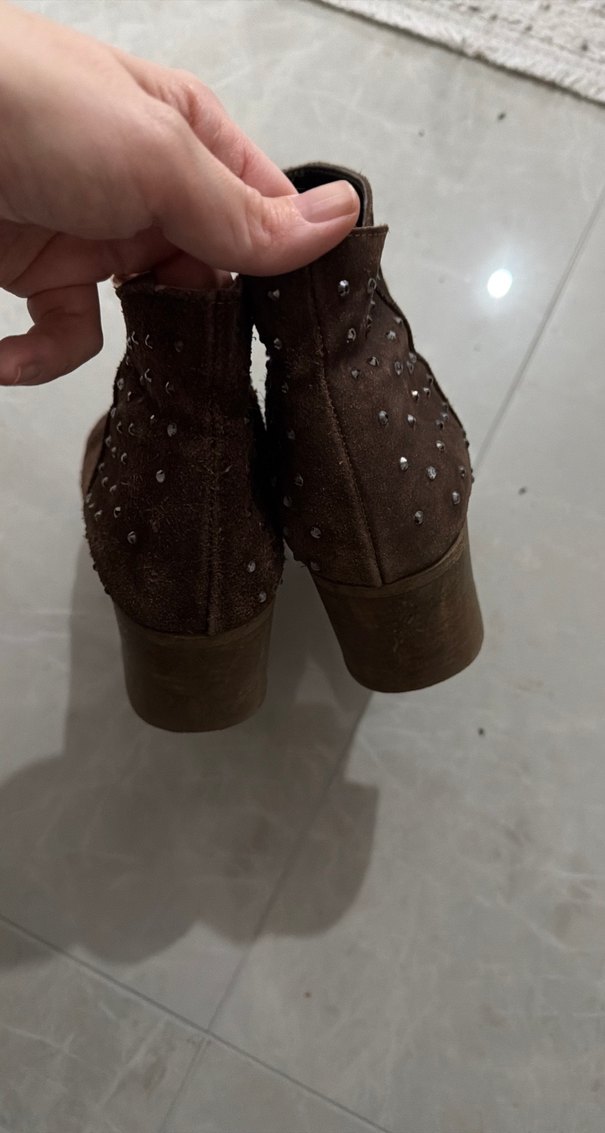 Kahverengi Süet Kadın Dolgu Topuk Bot - Görsel 5